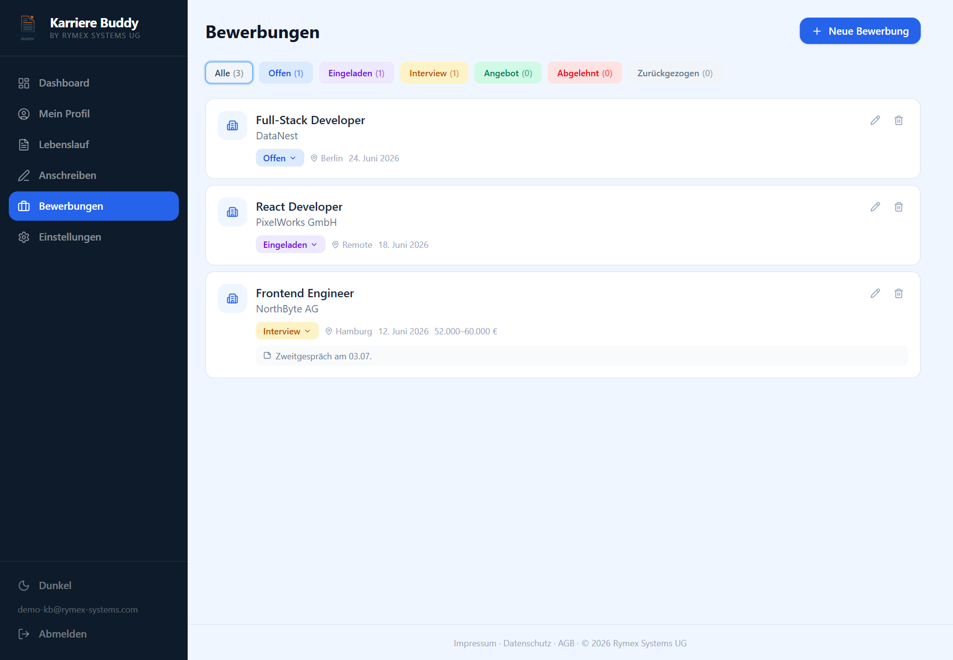 Karriere Buddy – Bewerbungs-Tracker mit Status-Pipeline
